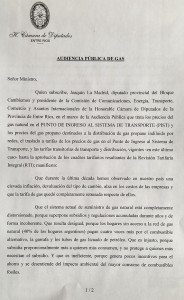 La Madrid acompaña activa y positivamente la adecuación del cuadro tarifario del gas. 