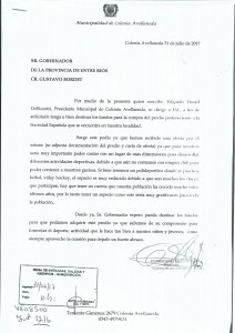 Nota enviada al Gobernador.
