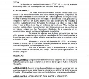 Este año ya no habrá fútbol en Paraná Campaña