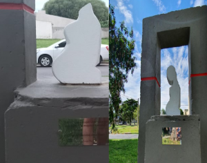 Dañaron la escultura de la mujer en Crespo