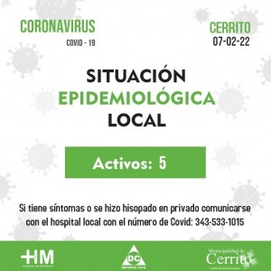 5 casos activos de covid en Cerrito