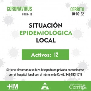 12 casos activos de covid en Cerrito