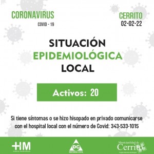 20 casos activos de covid en Cerrito