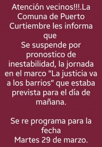 Se suspendió la visita del programa "La Justicia va a los barrios" a Curtiembre