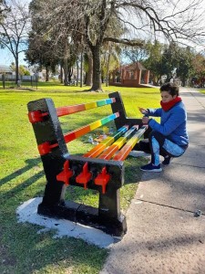 Pintaron el banco de la Diversidad en Plaza Las Colonias