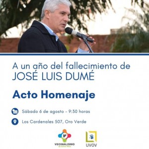 Homenaje al cumplirse un año de la muerte del ex intendente Dumé