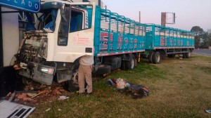 El camión se incrustó en un local comercial de La Picada